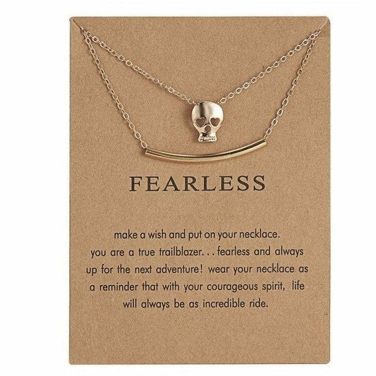 Collar dorado "Fearless" Sin miedo con dije calavera