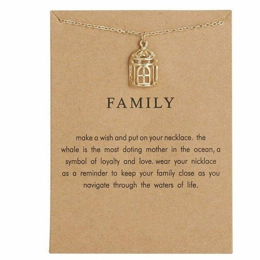 Collar dorado "Family" Familia con dije jaula