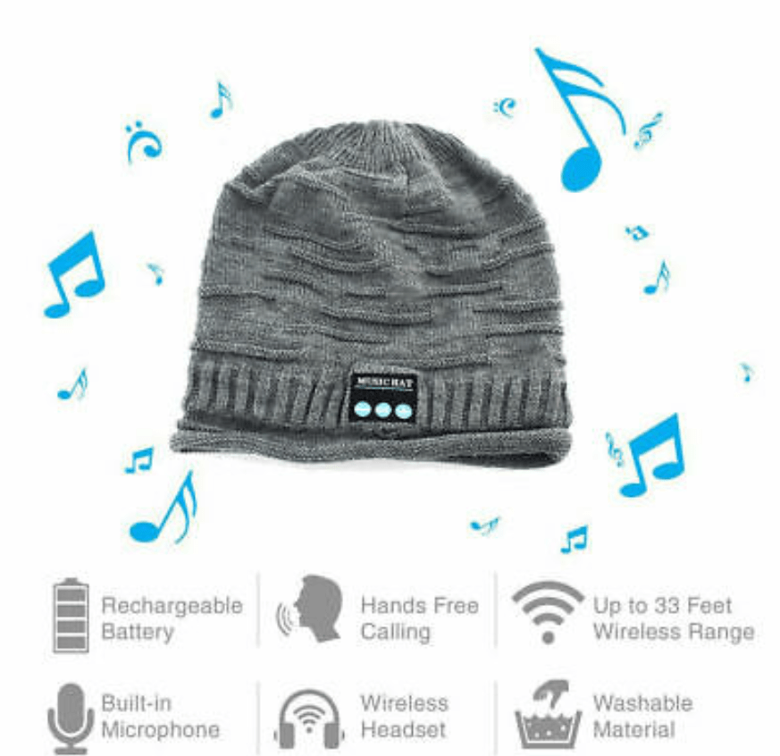 Gorro con audífonos integrados, varias funciones incluido bluetooth, color: Gris. - The Gift Shop Costa Rica