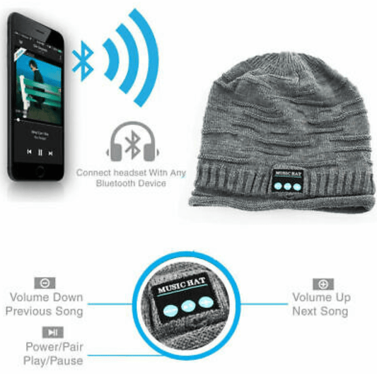 Gorro con audífonos integrados, varias funciones incluido bluetooth, color: Gris. - The Gift Shop Costa Rica