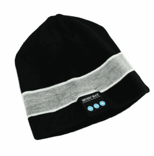 Gorro con audífonos integrados, varias funciones incluido bluetooth, color: negro con raya gris. - The Gift Shop Costa Rica