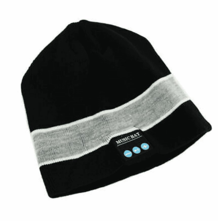 Gorro con audífonos integrados, varias funciones incluido bluetooth, color: negro con raya gris. - The Gift Shop Costa Rica