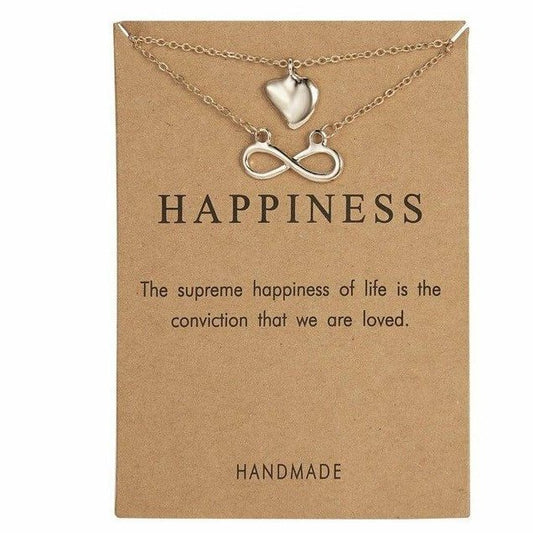 Collar dorado "Happiness" Felicidad con dos dijes signo infinito corazón