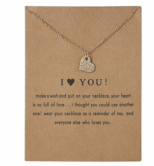Collar dorado "I love you" (Te amo) con dije corazón encadenado