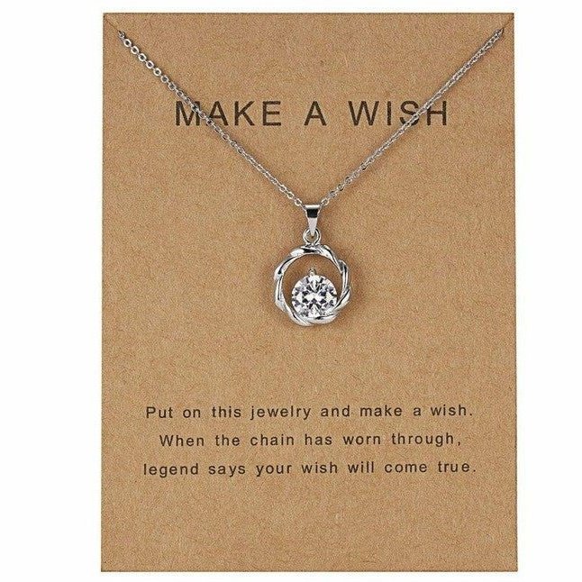 Collar plateado "Make wish" con dije simulando piedra diamante