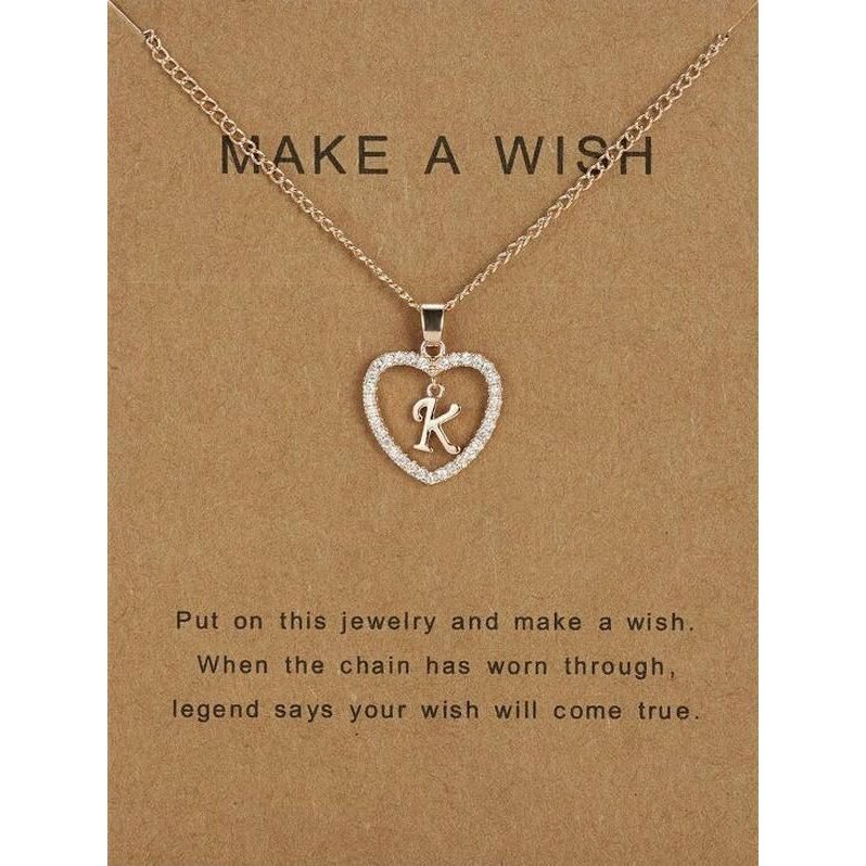 Collar "Make wish" color oro rosa, con dije en forma de corazón letra