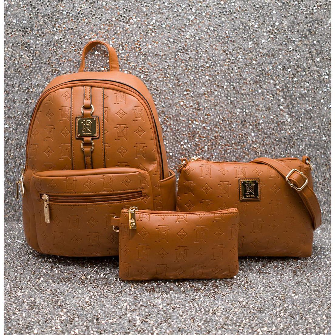 Bolso de espalda NF, 3 piezas, color Camel - The Gift Shop Costa Rica