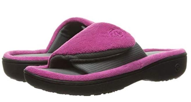 Pantuflas tela isotoner Signature, color: Gris con rosado, talla LG - The Gift Shop Costa Rica
