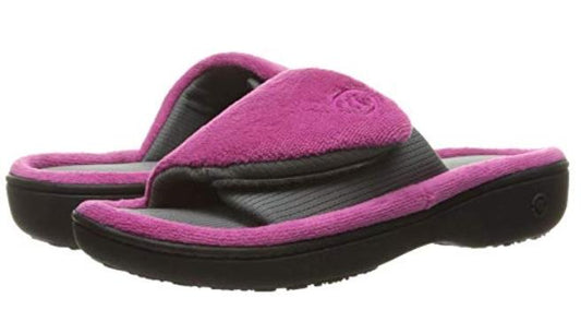 Pantuflas tela isotoner Signature, color: Gris con rosado, talla LG - The Gift Shop Costa Rica