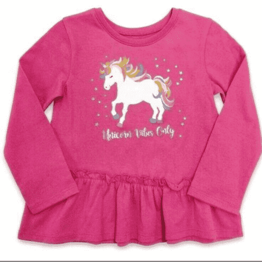 Camiseta color rosada con diseño de unicornio manga larga