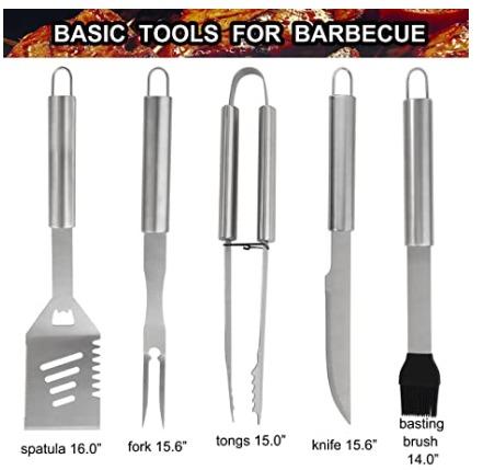 Grilljoy - Juego de 24 accesorios para parrilla con termómetro - Acero Inoxidable - The Gift Shop Costa Rica