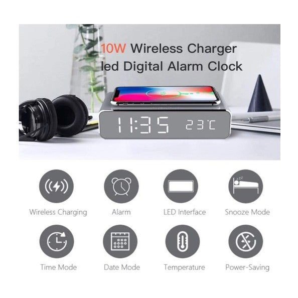 Reloj digital despertador con cargador inalámbrico Qi de W.